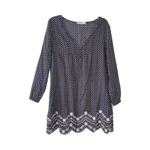 Lush | New Boho Embroidered Floral Chevron V-Neck Long Sleeve Dress, Small